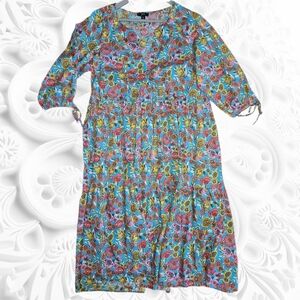 J. Crew Vibrant Floral Tiered Long Sleeve Midi Dress